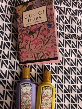 Gucci Flora Mini Spray Set — Pink Box with Purple & Yellow Bottles
